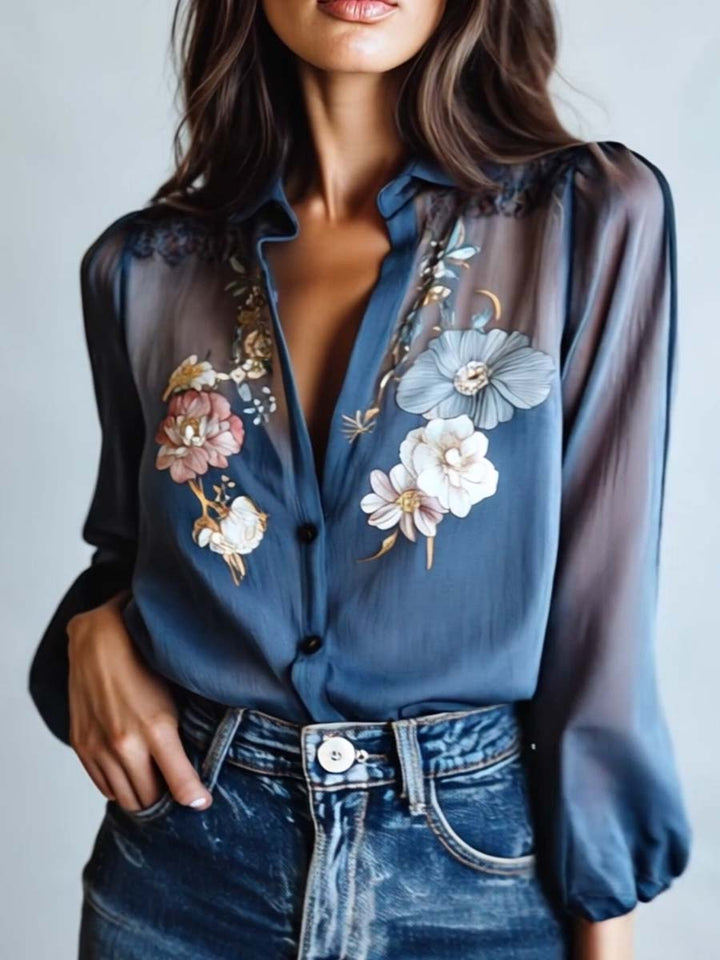 Bohemian floral print women's blouse, a relaxed fit top perfect for summer fashion.