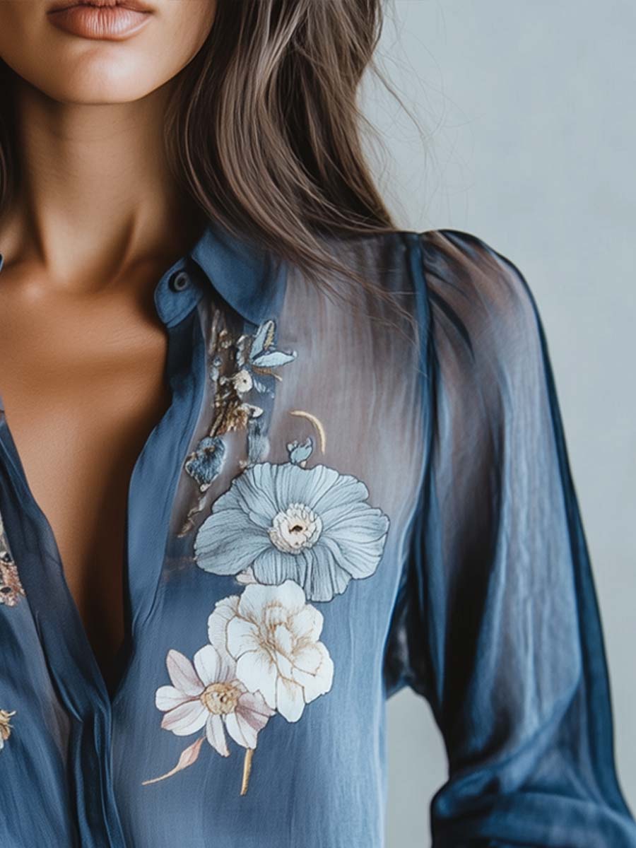 Stylish women's floral print blouse, a comfortable boho top for casual summer fashion.