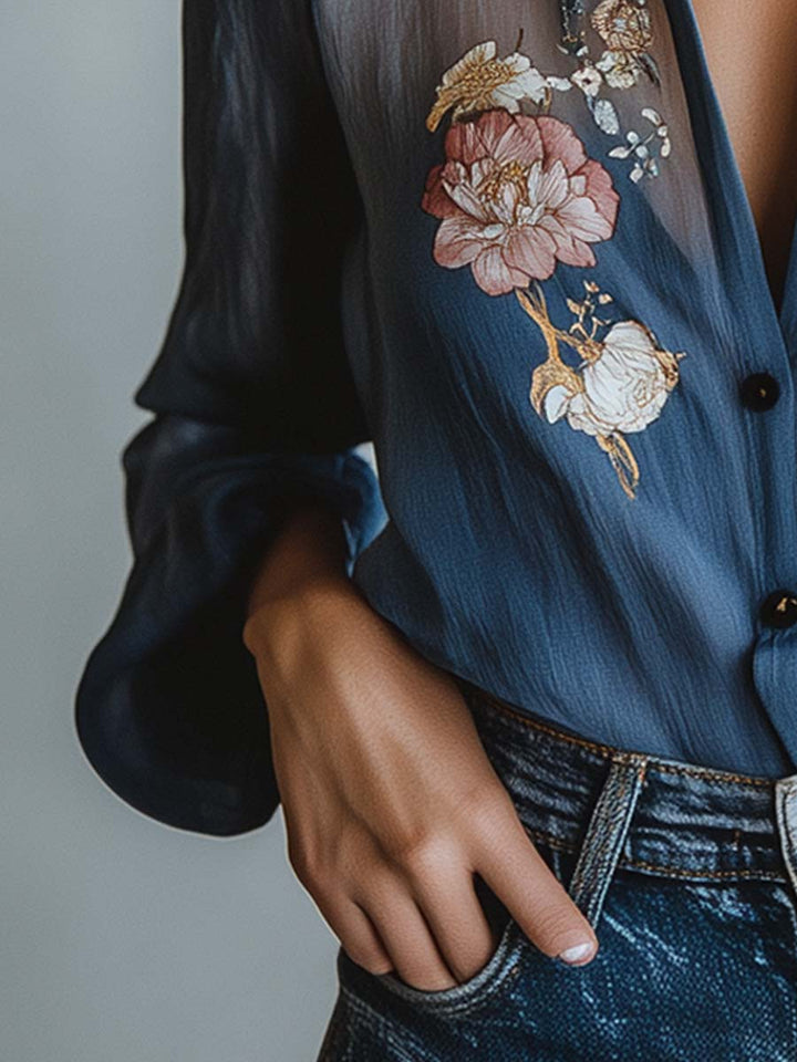 Vibrant floral boho print blouse for women, a must-have casual top for summer and vacations.