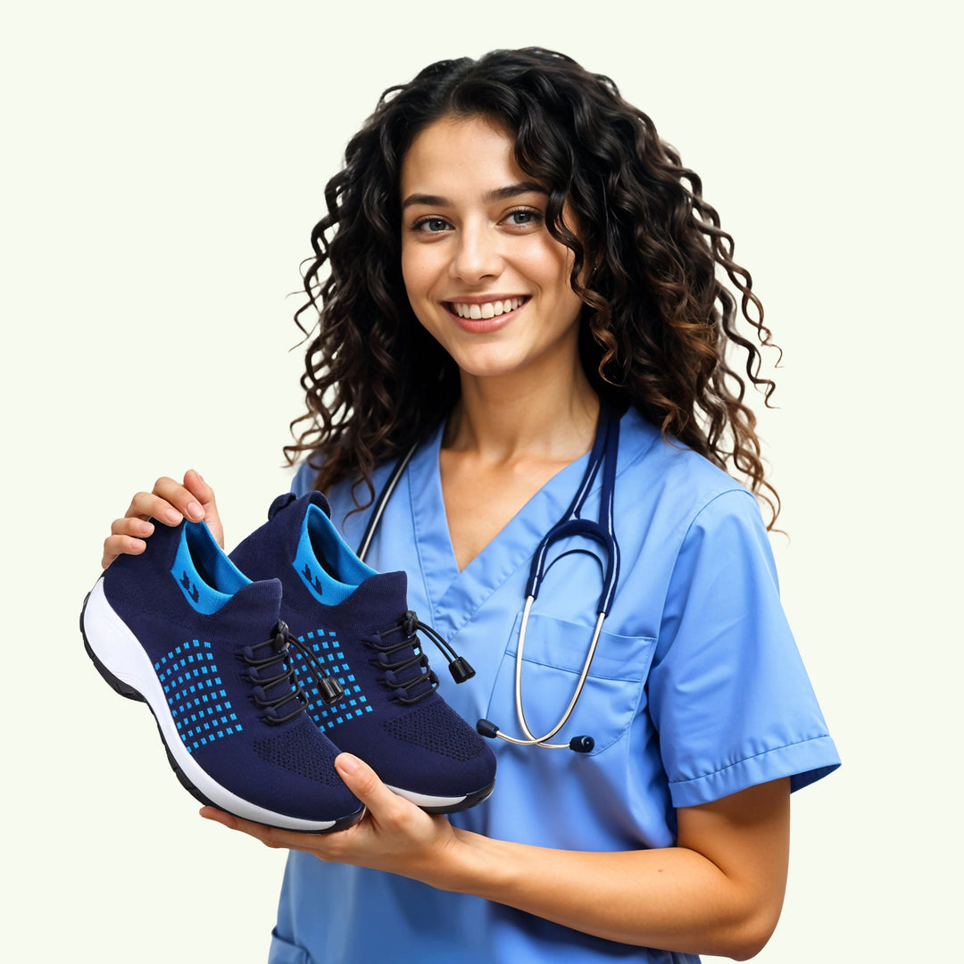 Women's comfort shoes for foot relief, featuring stretch material & flexible soles for everyday wear.