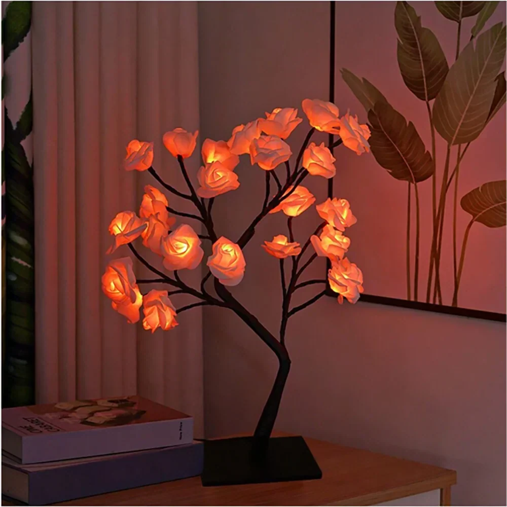 Glowing rose blossom LED tree lamp, a perfect night light & decor piece.