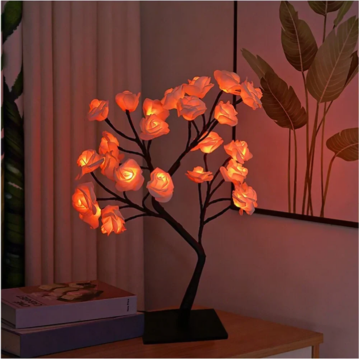 Glowing rose blossom LED tree lamp, a perfect night light & decor piece.