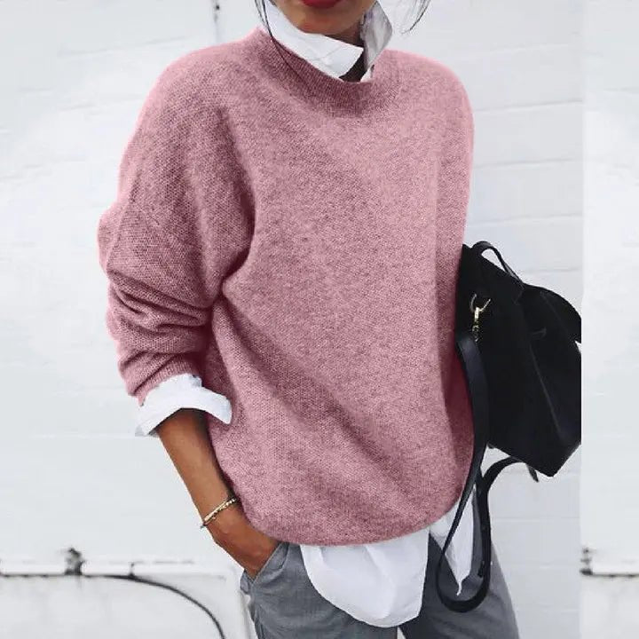 Versatile gray women's relaxed fit Eloise knit sweater, perfect for everyday comfort and casual elegance.