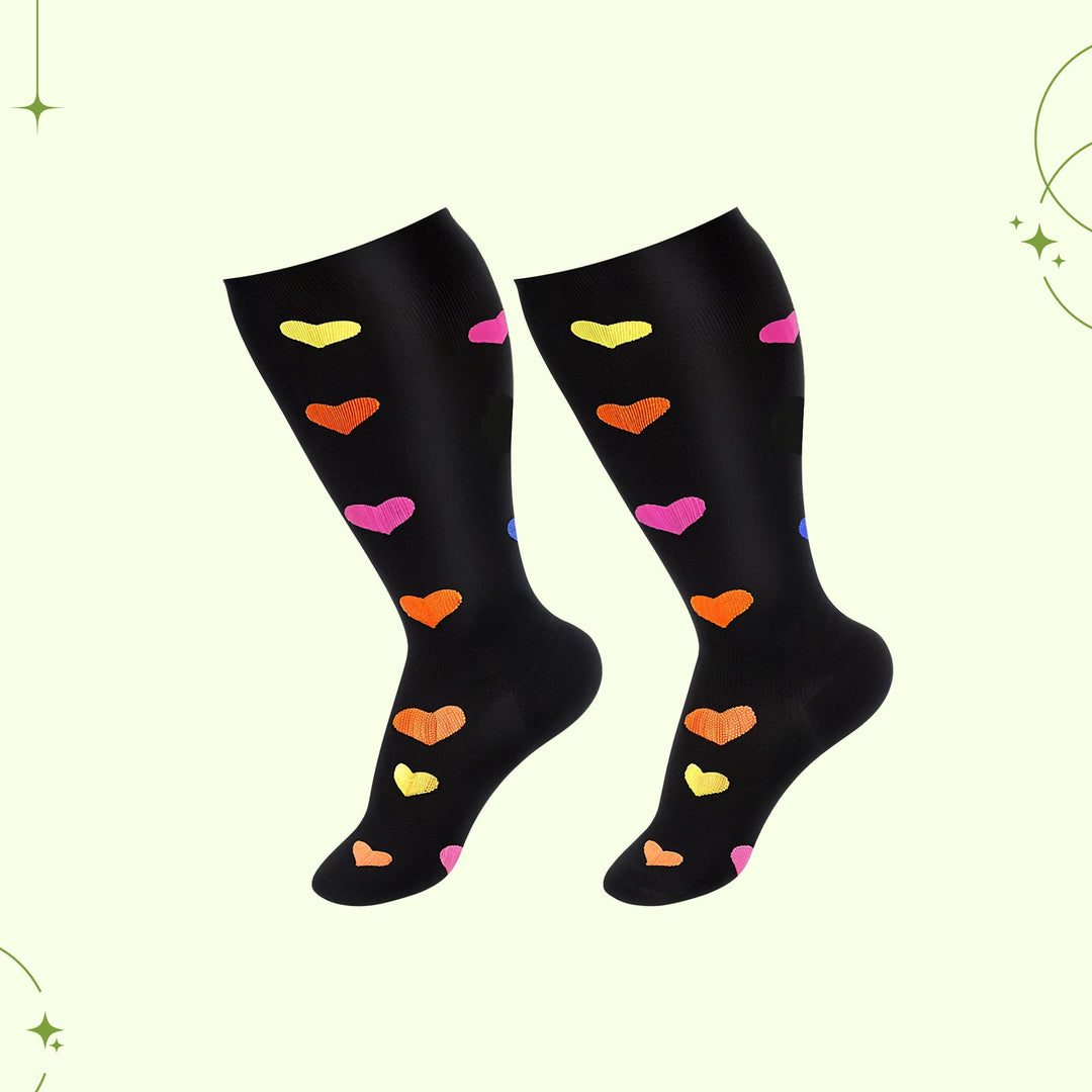 Unisex wide calf compression socks, perfect for daily wear, activewear & improved leg circulation.