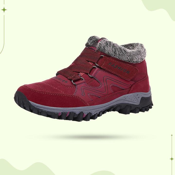 Women's cozy winter walking shoes, supportive and ideal for outdoor trekking.