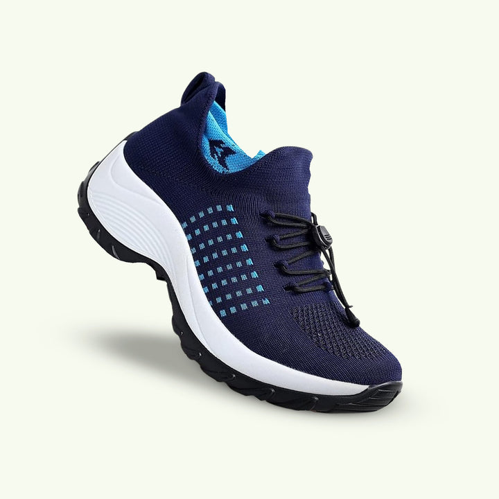 Stylish grey women's stretch comfort shoes, designed for supportive all-day wear & foot relief.