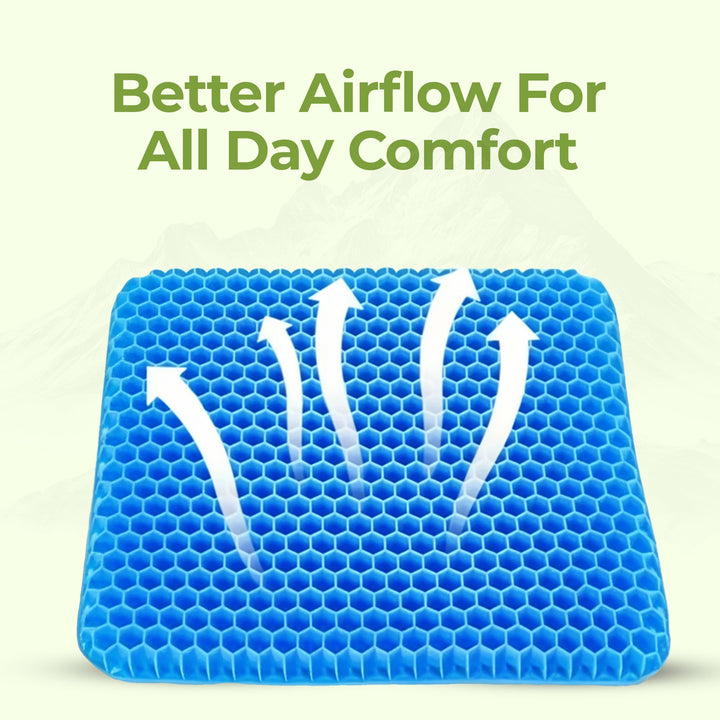 Portable honeycomb gel seat cushion for office, car, wheelchair; provides comfort & support.