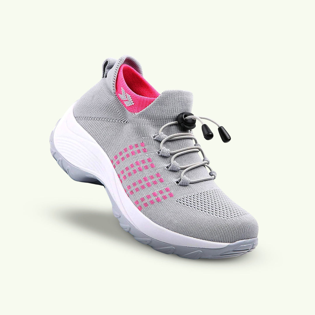 Pair of women's comfort shoes, offering stretch fit & cushioning for active walking and everyday support.