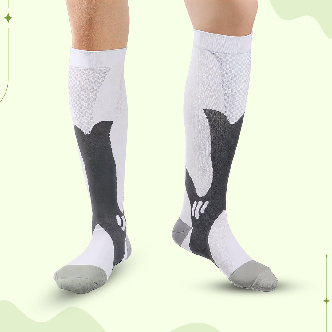 Unisex athletic compression socks, perfect for recovery, support, & pain relief.