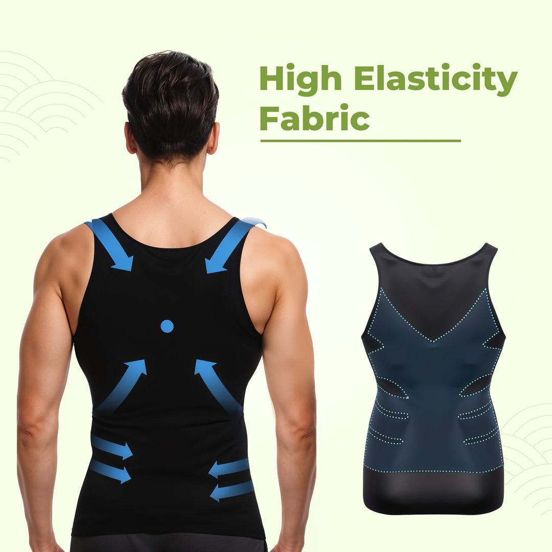 Men's compression undershirt designed to create a sculpted, toned appearance for daily wear.