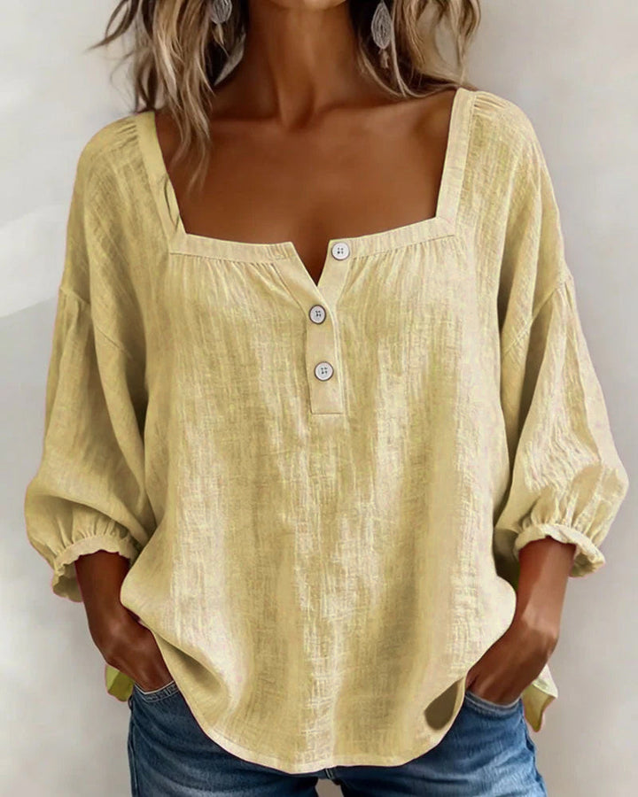 Spring fashion women's long sleeve top, featuring a flattering square neck design.