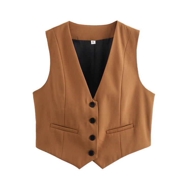 Modern tailored vest, women's apparel essential for chic layering and versatile styling.