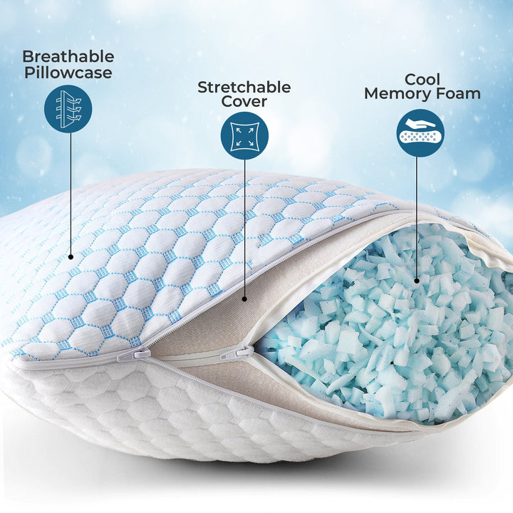Blue unisex cooling pillow & case. Enjoy refreshing sleep, ultimate comfort for a cool and peaceful bedroom.