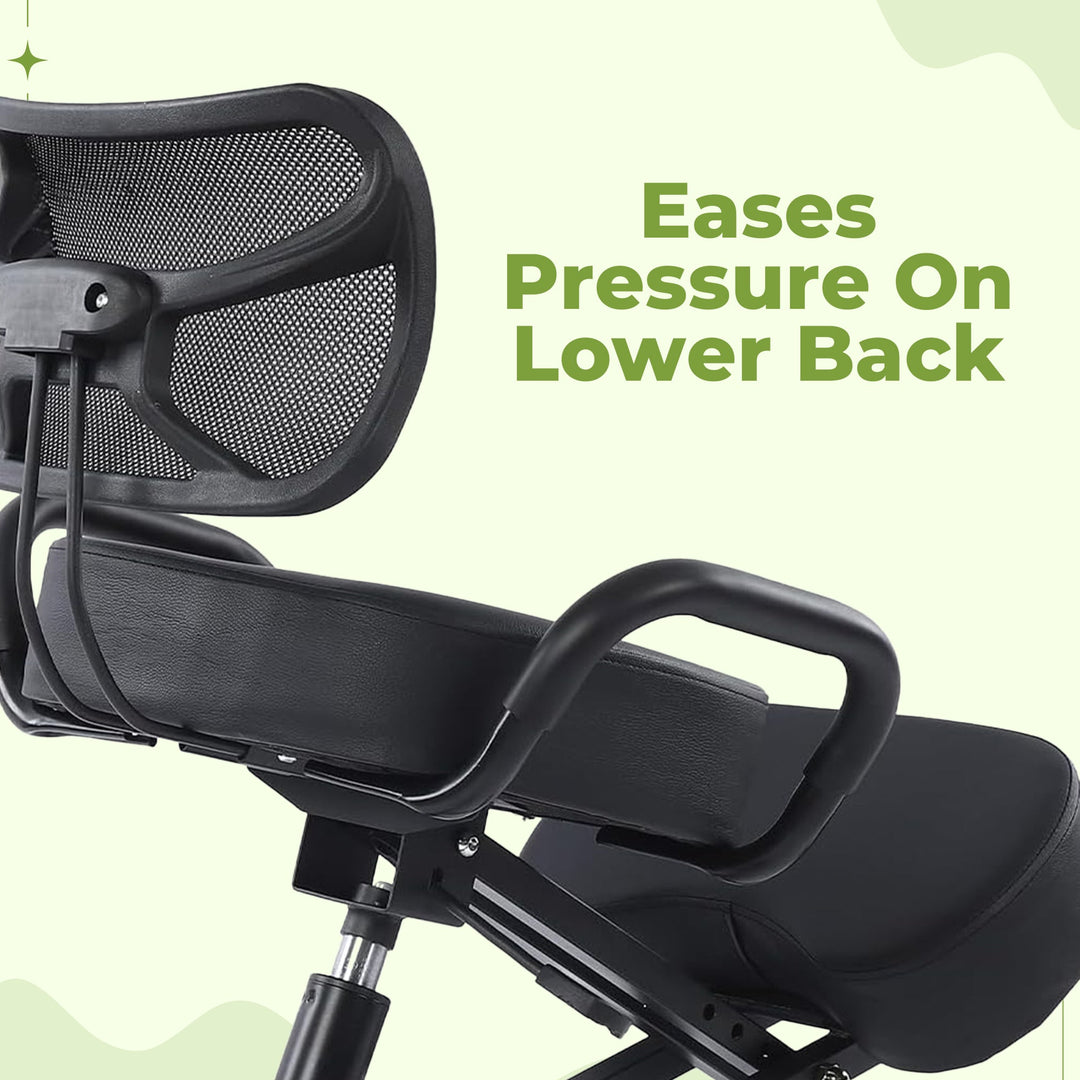 Comfortable kneeling desk chair with thick cushions, promoting better posture for work from home setup.