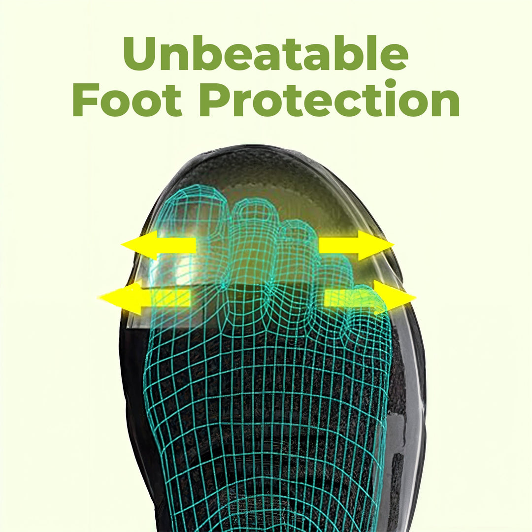 Worker showcasing durable steel toe safety shoes, perfect for industrial environments.