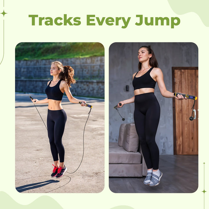 Adjustable digital jump rope with smart fitness tracking for cardio workouts and home gym exercise.