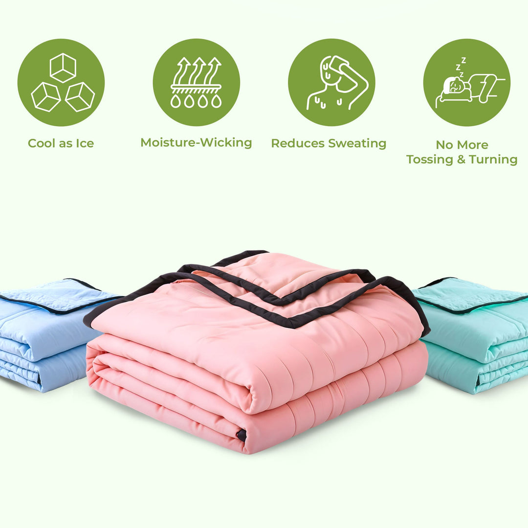Moisture-wicking cooling blanket helps regulate temperature for comfortable, calm sleep.