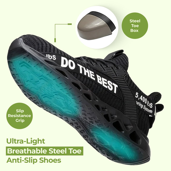 Unisex design ultra-light steel toe safety shoes, offering superior protective footwear.