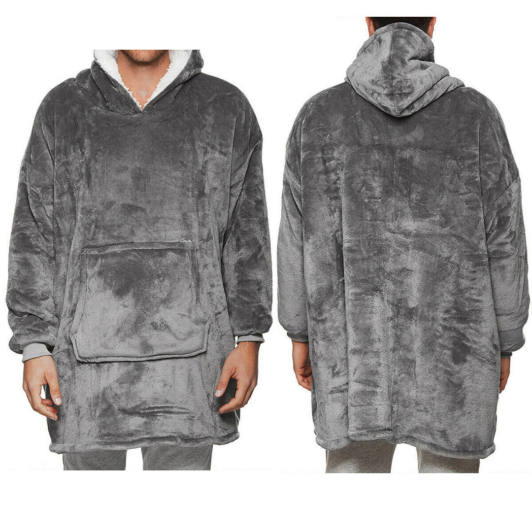 Unisex super soft oversized blanket hoodie in vibrant blue, ultimate comfort wear for winter.