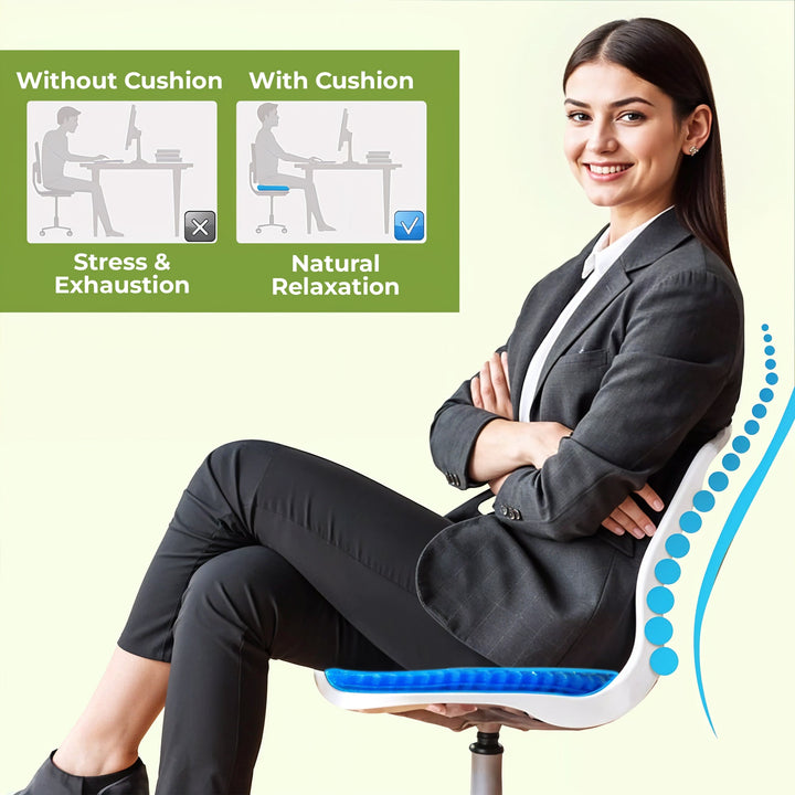Premium honeycomb gel cushion for office, car; offers pressure relief, back support & cooling comfort.