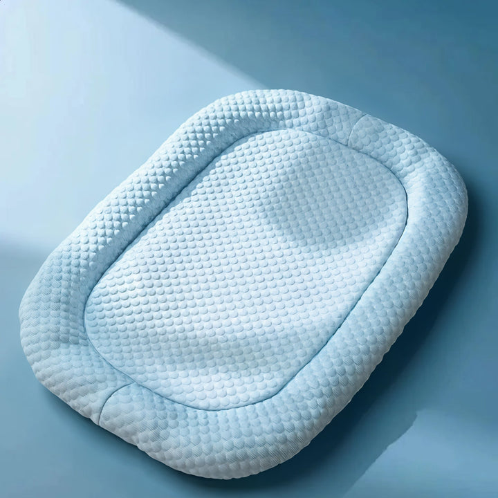 Blue ice silk pet cooling mat for summer comfort, ideal for dogs & cats.