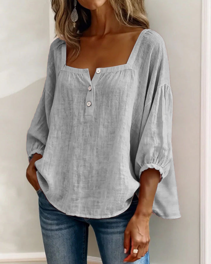 Fashionable women's long sleeve top, a casual square neck blouse for modern style.