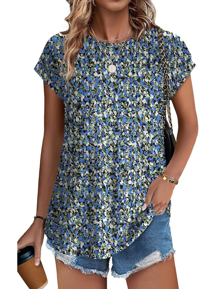 Feminine short sleeve blouse for women, showcasing a beautiful all-over floral print.