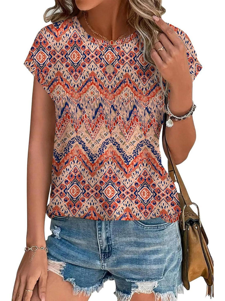 Everyday women's top featuring a bright and intricate floral print.