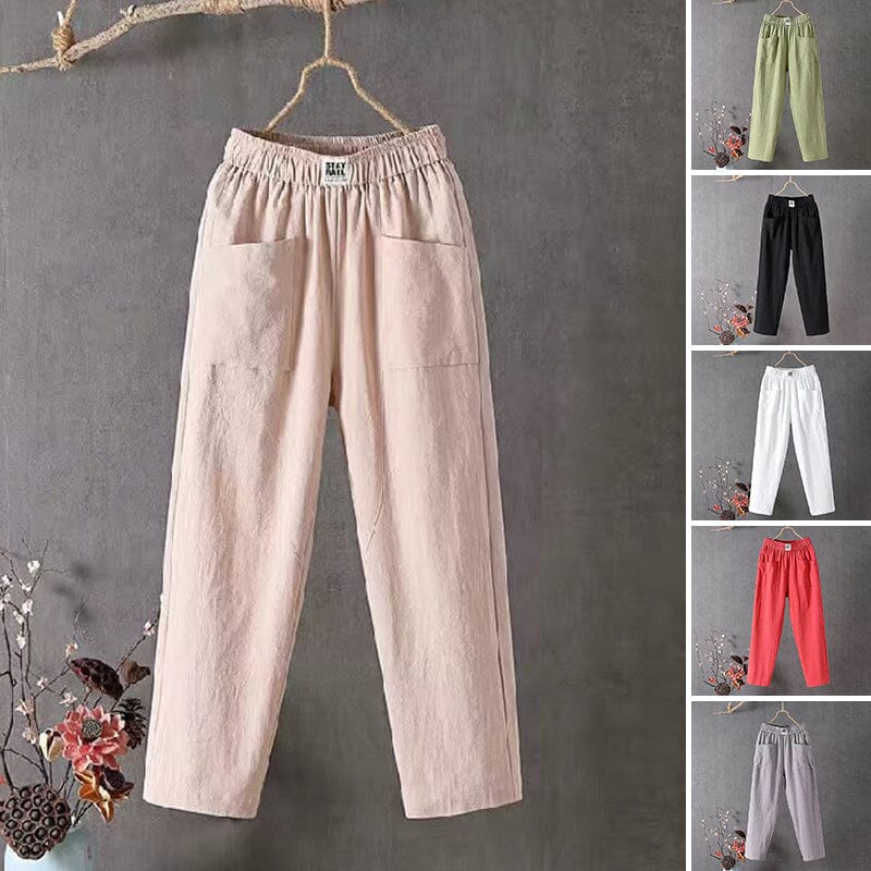 Relaxed fit linen blend casual pants for women, ideal for spring and summer fashion with a comfortable wide leg.
