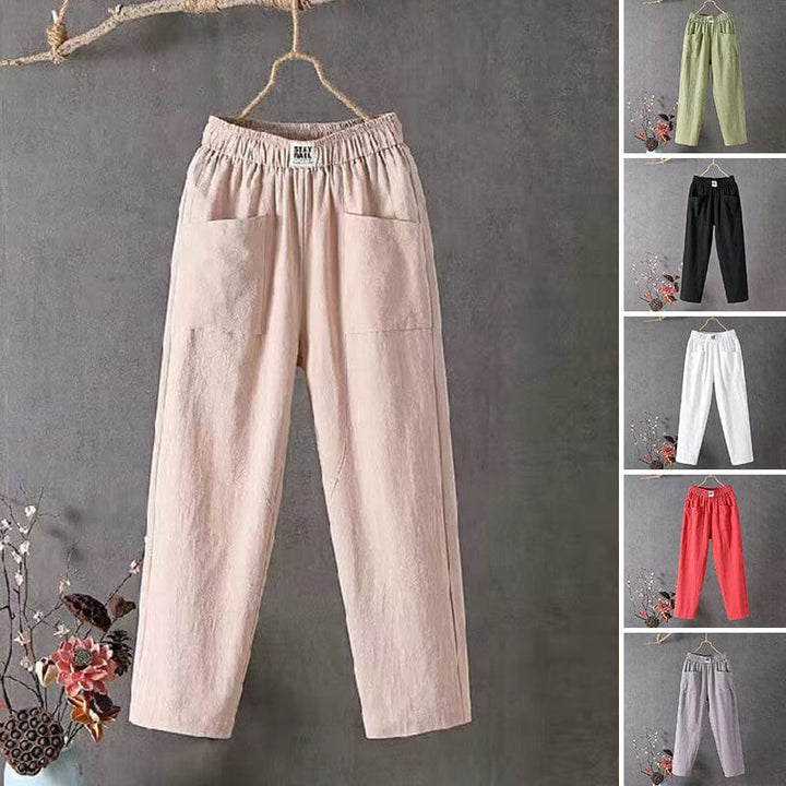 Relaxed fit linen blend casual pants for women, ideal for spring and summer fashion with a comfortable wide leg.