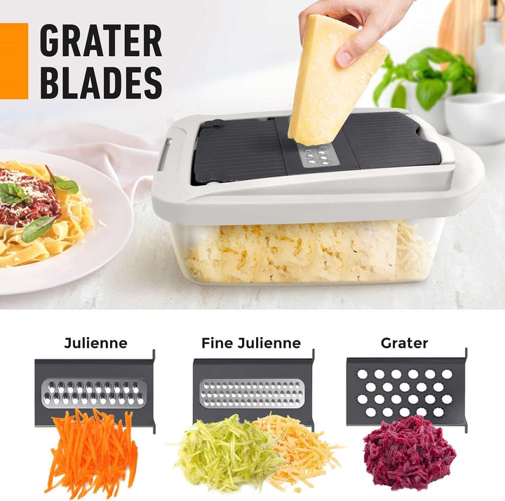 Essential kitchen tool: 10-in-1 vegetable slicer, chopper, and grater for easy and fast meal preparation.
