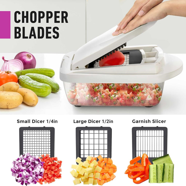 Speed up cooking with this grey & green 10-in-1 vegetable slicer; ideal for efficient food prep and dicing.