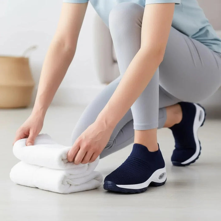 All-day comfort with Blue women's slip-on sneakers. Features arch support, perfect for casual walks.