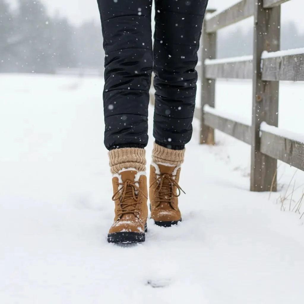 Women's cozy footwear: stylish brown winter boots, perfect for cold weather outings.