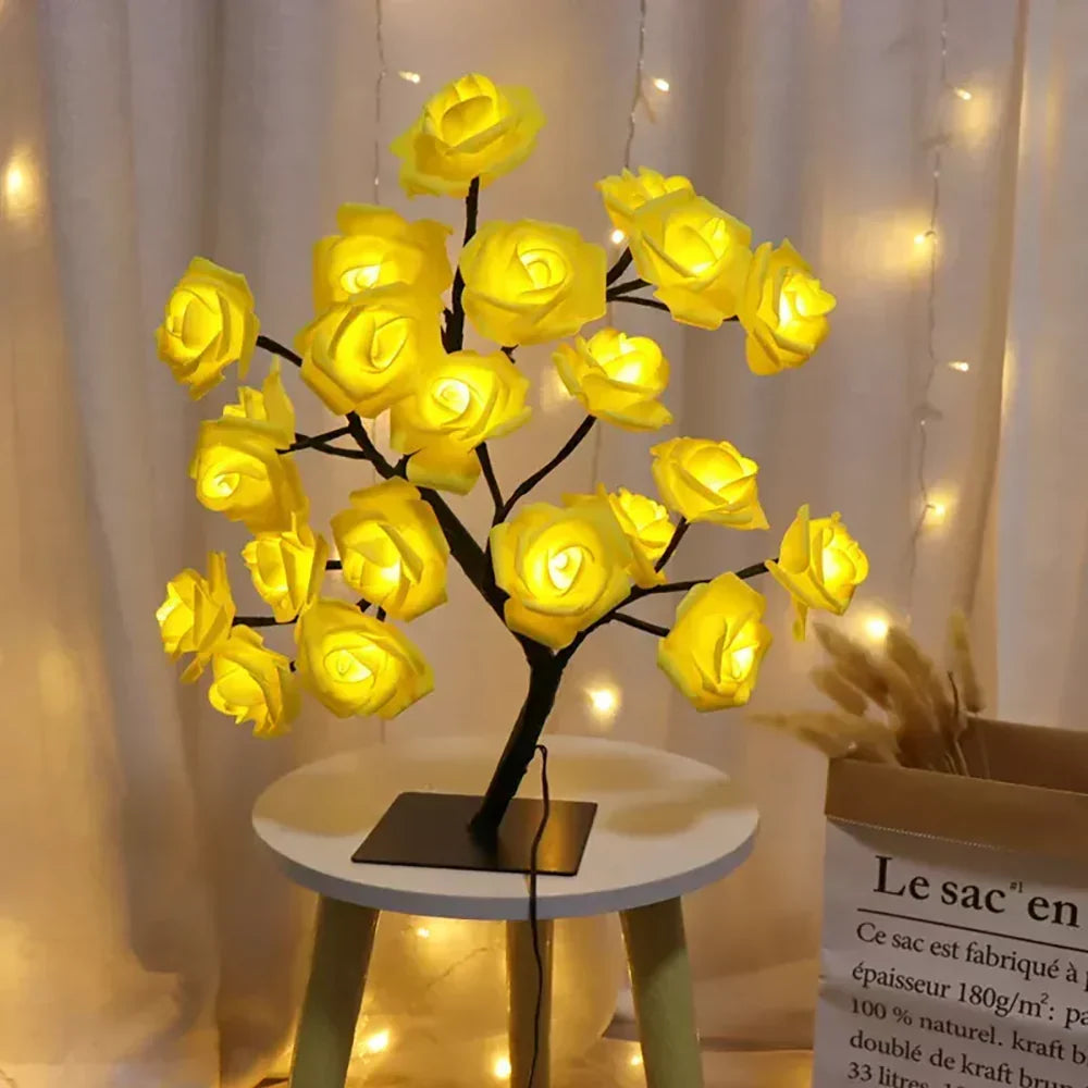 Decorative rose tree lamp with LED lights, a stunning home decor piece.