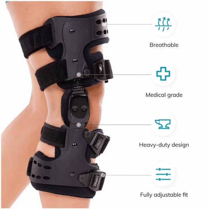 Robust knee brace for enhanced stability, effective pain relief & support during recovery & daily activities.