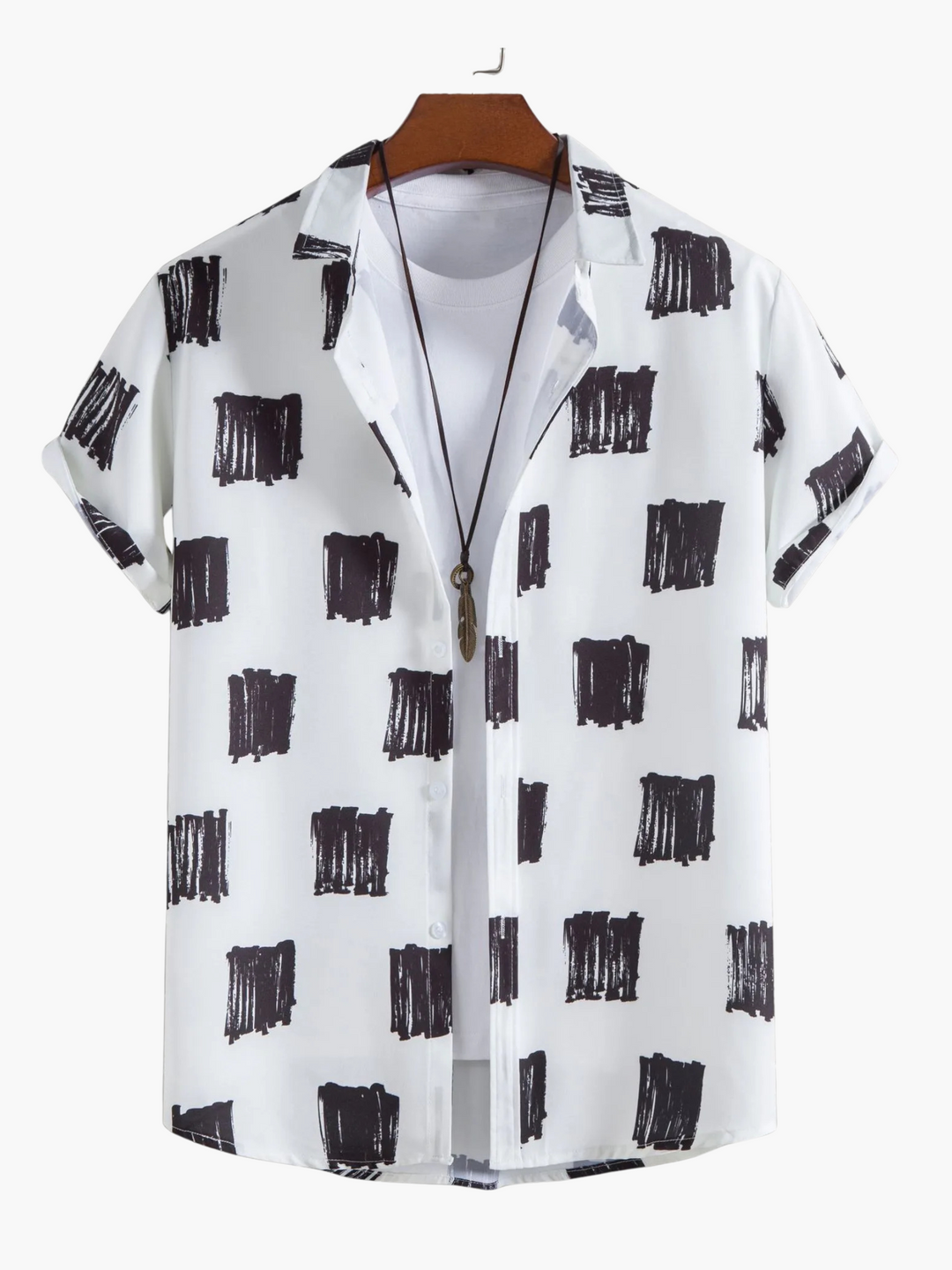 Men's dark gray short sleeve casual button-up shirt with a subtle grid print, perfect for summer everyday wear.