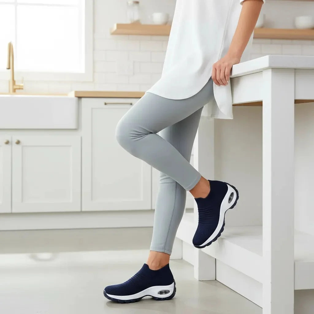 Comfortable Purple women's slip-on sneakers with arch support & air cushion for long walks.