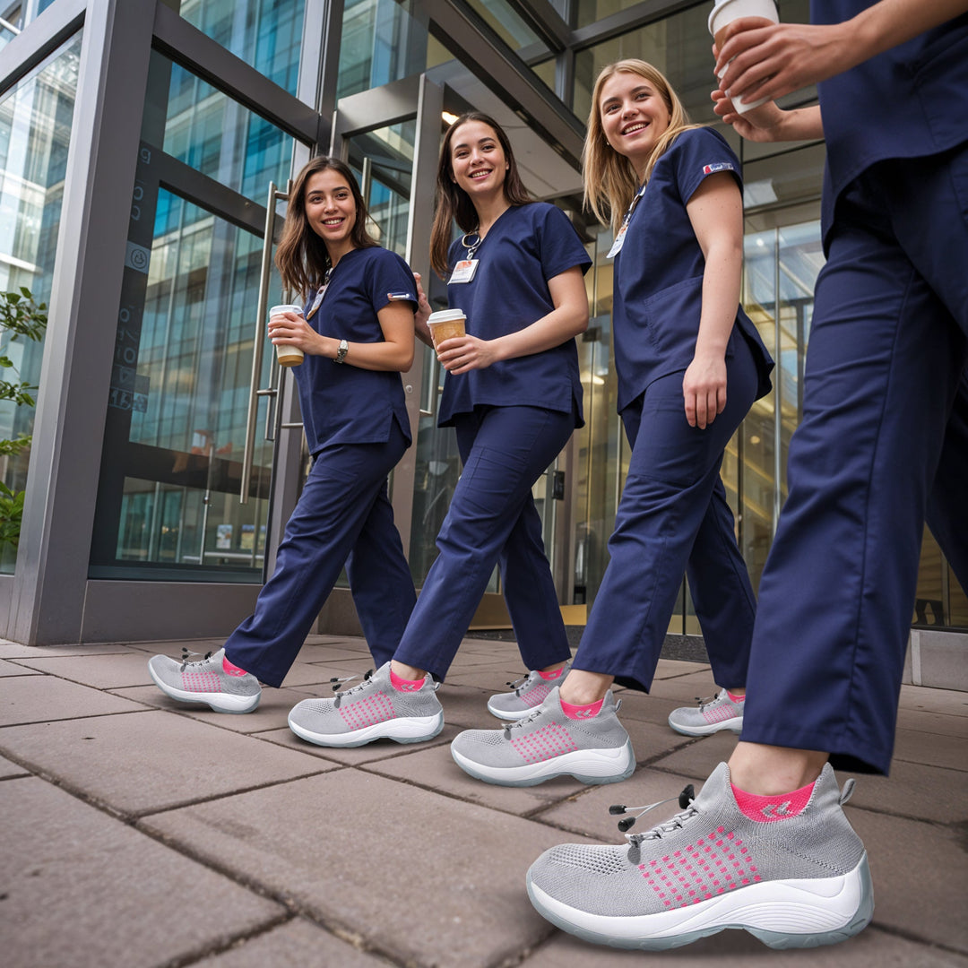 Women's supportive comfort shoes with stretch fit, flexible soles & cushioning for all-day walking relief.