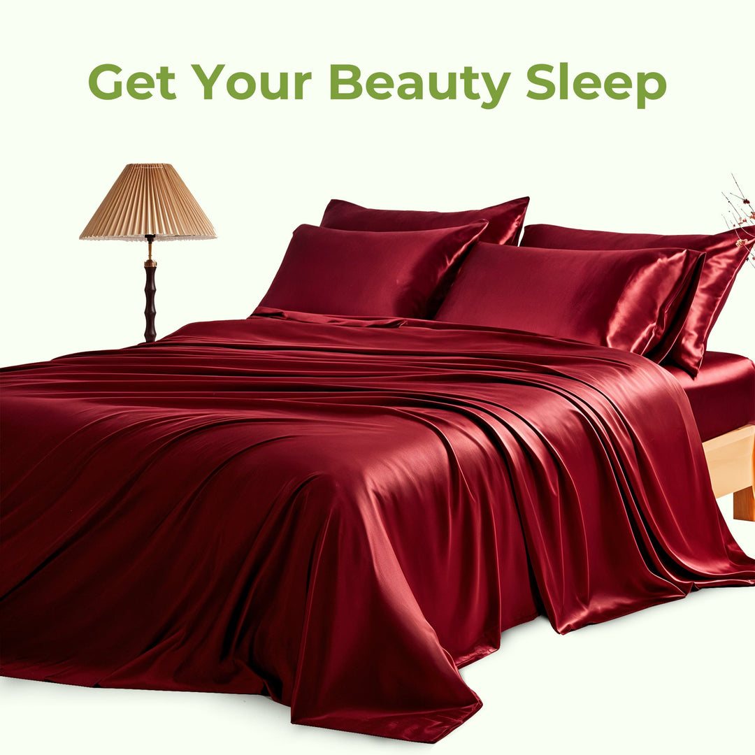 High-quality deep pocket satin sheet set. Silky soft & comfortable luxury bedding for your bedroom.