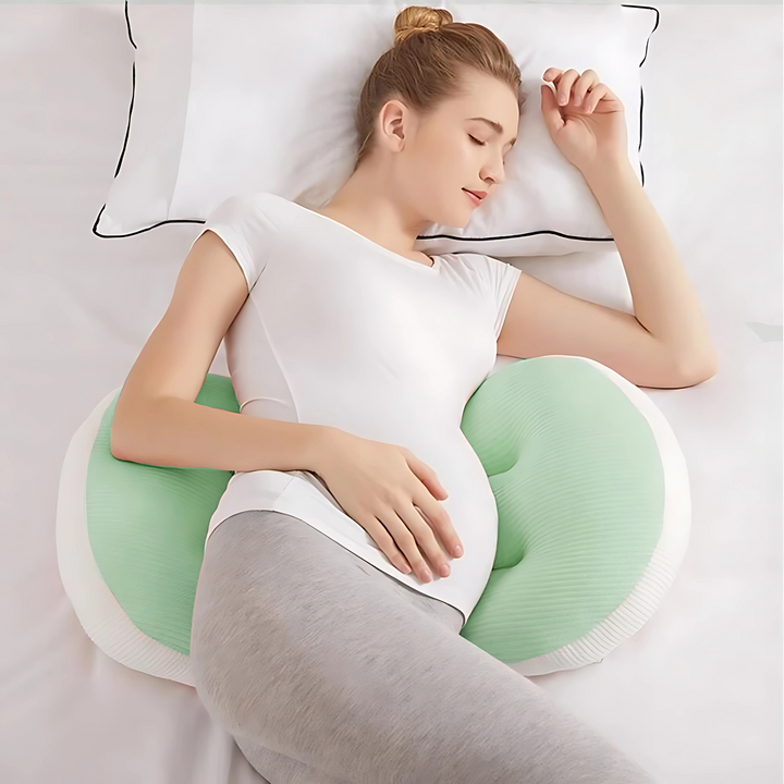 Maternity Butterfly Pillow for pregnancy comfort, belly & back support for side sleepers. Washable cover included.