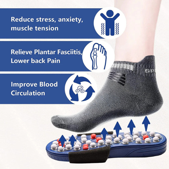 Acupressure massage sandals, unisex, providing therapeutic relief for foot pain & circulation.