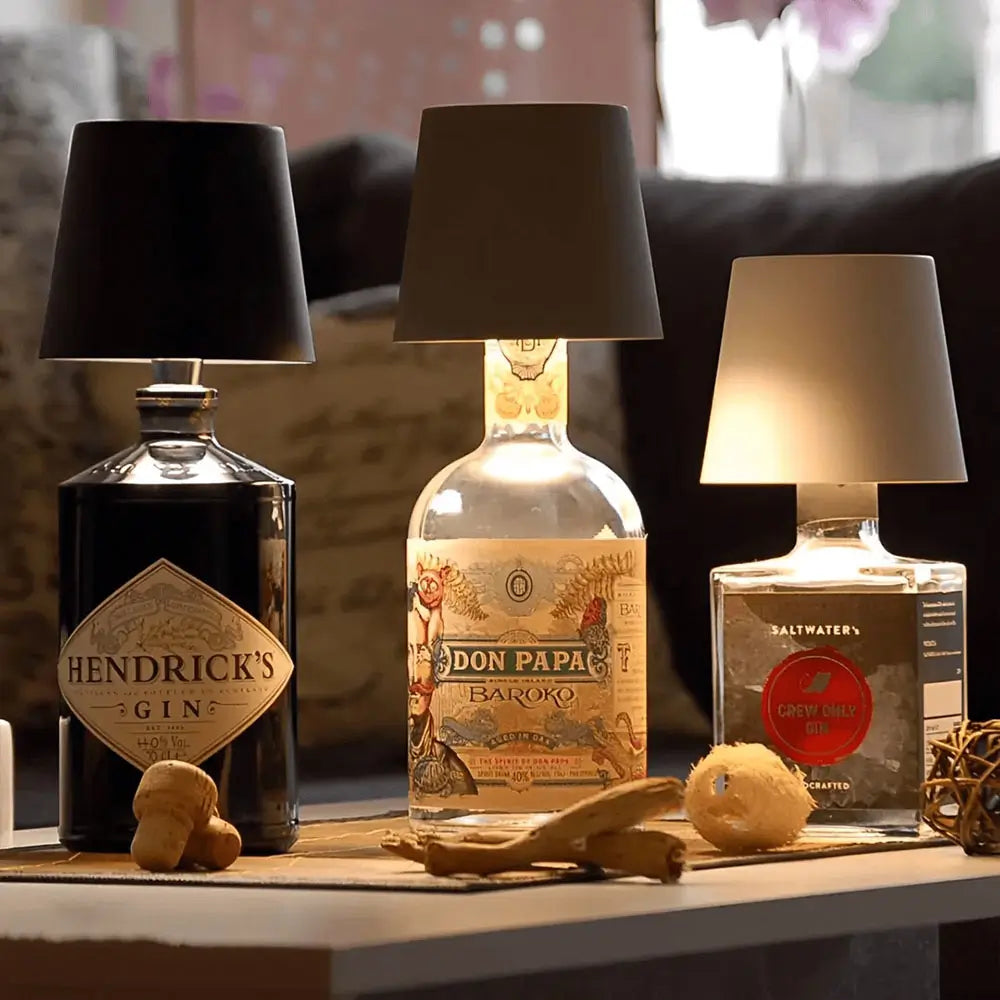Rechargeable LED bottle lamp cap for glass bottles, transforming them into stylish ambient lights.