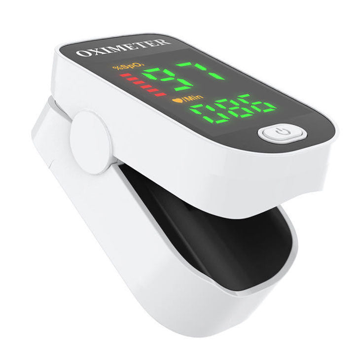 Simple unisex digital health monitor for quick SpO2 and heart rate readings.