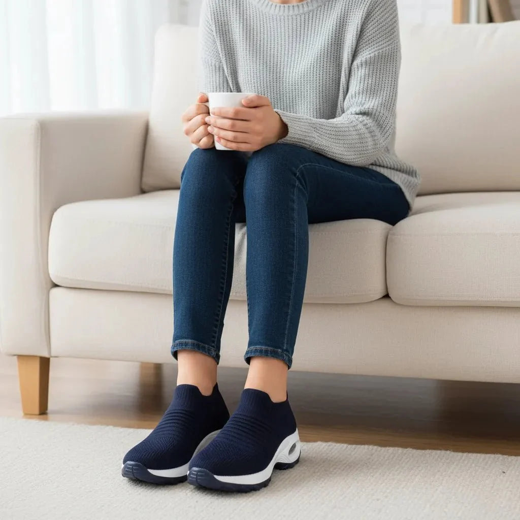 Women's Purple arch support slip-on sneakers, ideal for all-day comfort & walking.