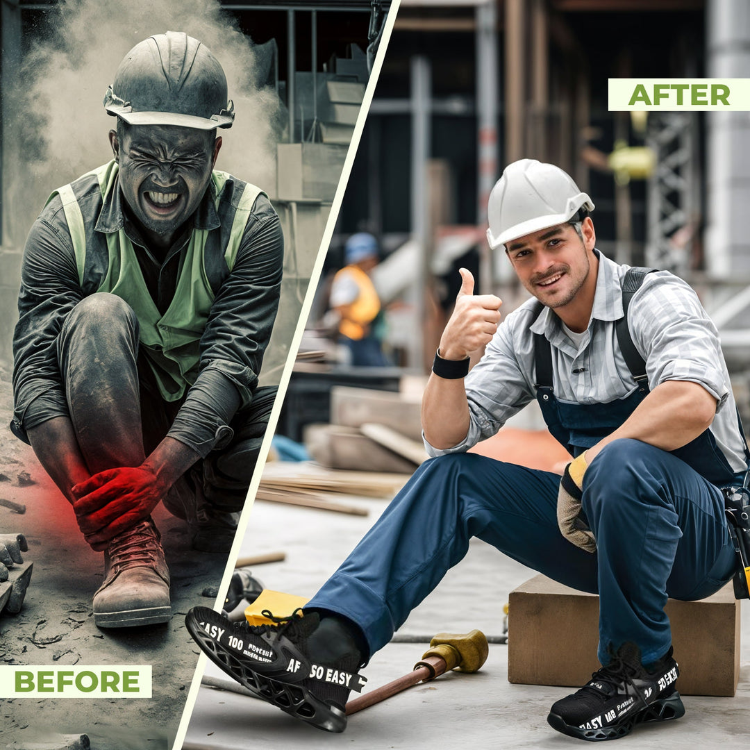 Highly breathable, ultra-light steel toe work shoes for active industrial jobs.