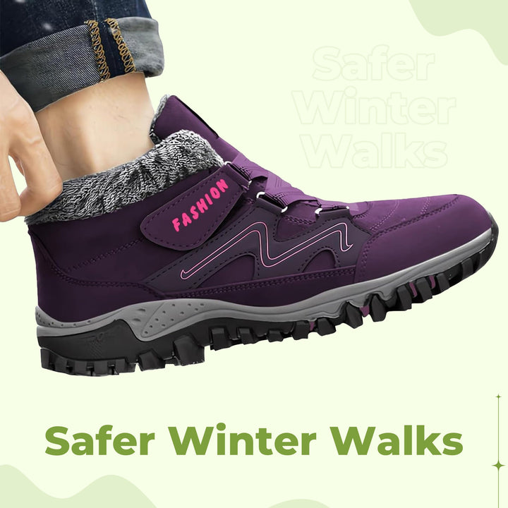 Women's warm winter shoes, supportive and cozy for outdoor trekking.