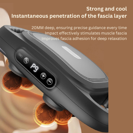 Six-head deep tissue massage gun for effective muscle recovery & flexibility.