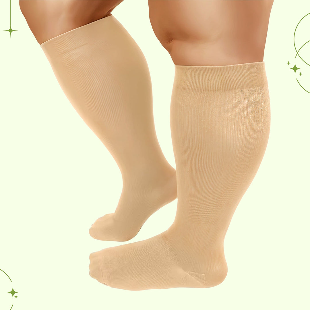 Unisex wide calf compression socks for ultimate comfort, leg support & swelling relief.