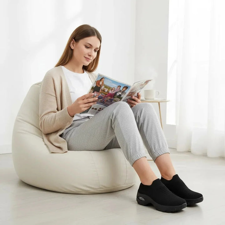Stylish Blue women's slip-on casual sneakers, offering arch support for versatile wear.